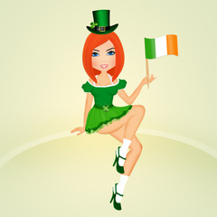 Sticker - Saint patrick girl with Irish flag