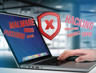 Poster - Cyber attack concept on a technology interface