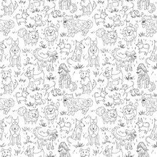 Hand Drawn Dogs Seamless Outdor Vector Pattern