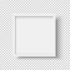 white realistic square empty picture frame on transparent background