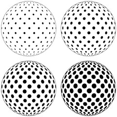 Poster - Set of 3D globe ball, dots circles pattern on the surface of the sphere, vector polka dot pattern on the surface of the ball
