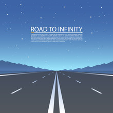 Road To Infinity, Road Vector Highway, Vector Illustration, Road Sky Background.