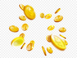 Fototapeta  - Gold coin splash bingo jackpot win casino poker coins vector 3D background