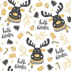 Wall Mural - christmas seamless pattern with deer. vector illustration