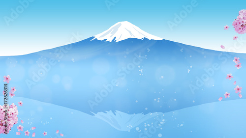 日本のシンボル富士山の見える景色 桜の花と散る花びら 画面アスペクト比16 9 Stock イラスト Adobe Stock