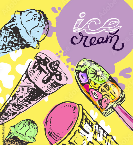 Plakat Ręcznie rysowane doodle lody