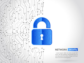 Poster - Abstract high tech circuit board. Technology data protection concept. System privacy, network security. Digital padlock vector illustration.