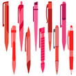 Set of red pens on a white background. Vector illustration.
