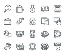Money Icons,  Monoline Concept
The Icons Were Created On A 48x48 Pixel Aligned, Perfect Grid Providing A Clean And Crisp Appearance. Adjustable Stroke Weight. 