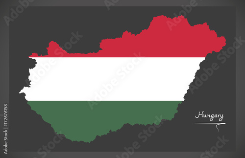 Fotomural Hungary map with Hungarian national flag illustration