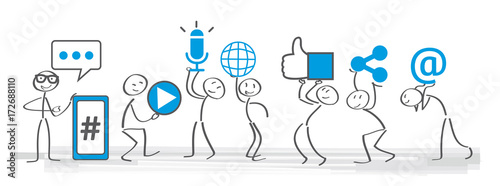 Fotografía Soziale medien - Banner social media icons vector illustration wih stick figures
