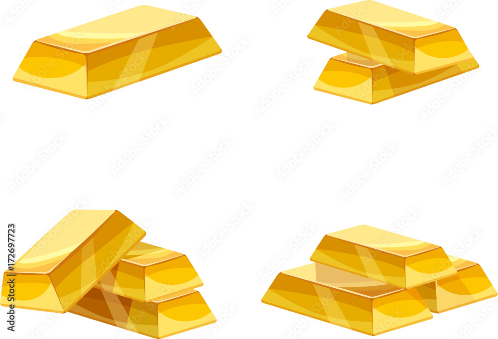 Set of gold bars icon. Cartoon style, illustration, vector icon for web ...