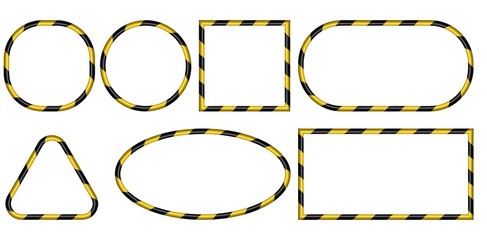 Poster - Set of 3D frames, yellow and black stripes ribbon pattern, vector, warning of the danger of the industrial framework, concept of safety, construction border