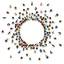 A Lot Of People Stand In A Circle On A White Background. Vector Illustration