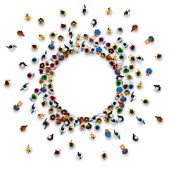 Wall Mural - A lot of people stand in a circle on a white background. Vector illustration