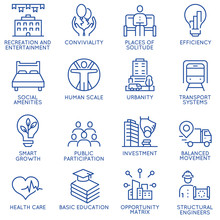 Vector Set Of Thin Linear 16 Icons Related To Technology For Intelligent Urbanism, Smart City And Urban Development. Mono Line Pictograms And Infographics Design Elements - Part 2