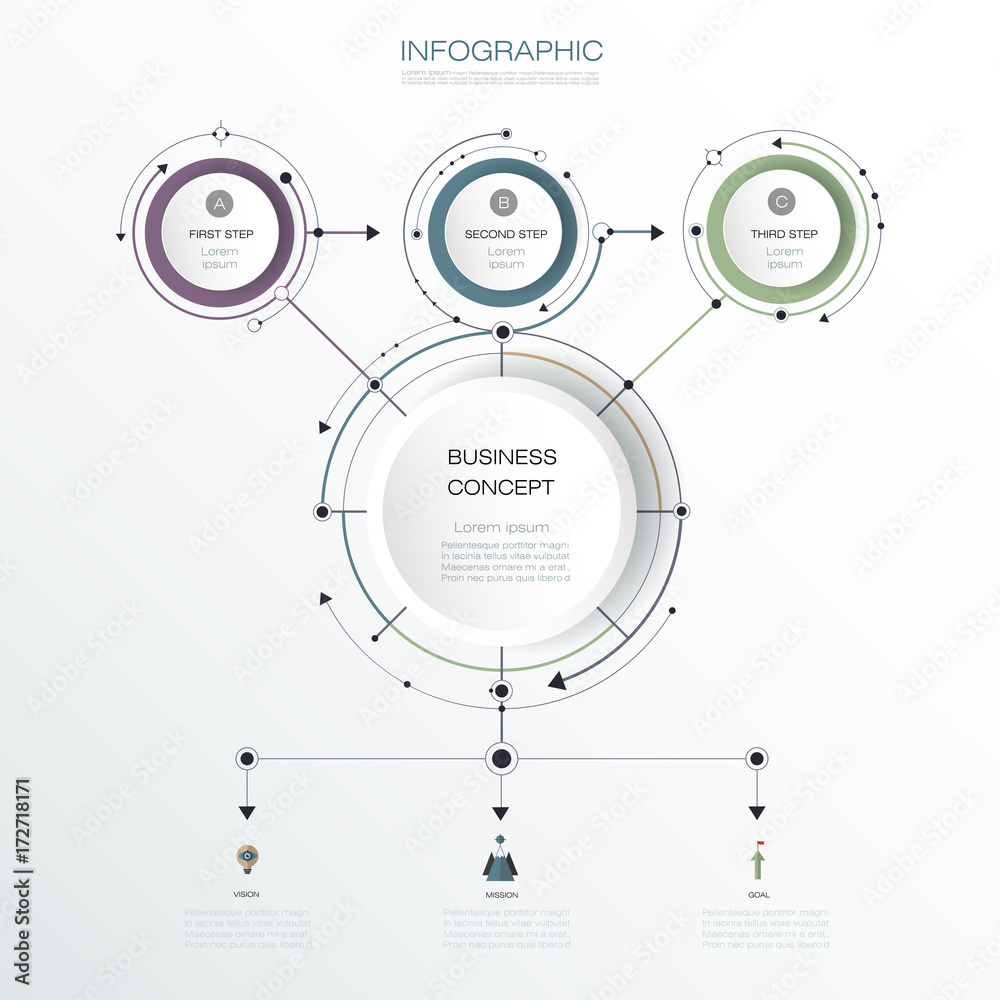 Vector Infographic 3D circle label design, Arrows sign and 3 options or ...