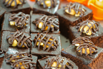 close up shot of sweet delicious brownies