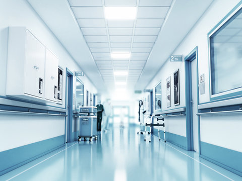 medical concept. hospital corridor with rooms. 3d illustration