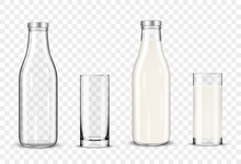 Set Of Glasses And Bottles With A Milk On Transparent Background