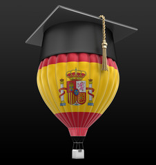 Poster - Hot Air Balloon with Spanish flag and Graduation cap. Image with clipping path