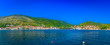 Summer panorama Vis island. / Summer panorama of coastal town Vis in Croatia, popular tourist resort on Adriatic Sea, Europe.