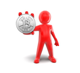 Poster - Silver bitcoin and man. Image with clipping path