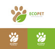 Vector paw and leaf logo combination. Pet and eco symbol or icon. Unique vet and organic logotype design template.
