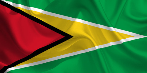 Waving flag of the Guyana. Flag in the Wind. National mark. Waving Guyana Flag. Guyana Flag Flowing.