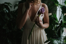 Moody Bridal Portraits In A Tropical Botanical Flower Shop