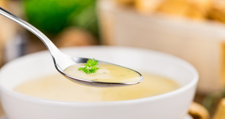 Wall Mural - Portion of Chanterelle Soup, selective focus