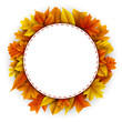 Round frame with autumn leaves isolated on white background