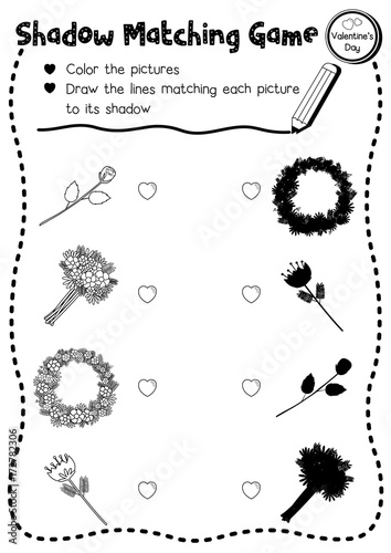 Shadow matching video game of bouquets for preschool little ones game photo about Preschool Valentine Printable Worksheets titled Shadow matching activity of bouquets for preschool little ones recreation