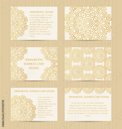 Business Cards 3 5 X 2 5 Inch Size Set Golden Mandala Decoration Eastern Oriental Muslim Arabic Japanese Islamic Style Vector Editable Design Templates Stock Vector Adobe Stock