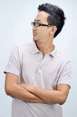 Poster - Casual Asian man looking at side