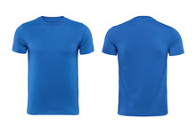 Blue T-shirts Front And Back Used As Design Template.