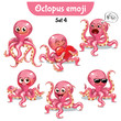 Vector set of cute octopus characters. Set 4