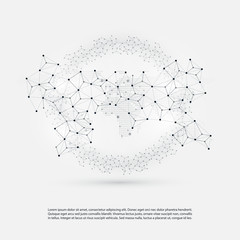 Poster - Abstract Cloud Computing and Global Network Connections Concept Design with Transparent Geometric Mesh, Wireframe Ring - Illustration in Editable Vector Format