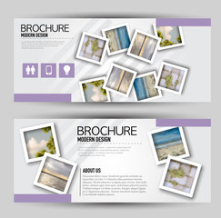Wall Mural - flyer banner or web header template set. vector illustration promotion design background. purple col