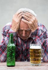 Wall Mural - Senior drunk man with hangover