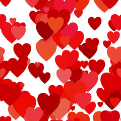 Poster - Seamless chaotic valentines day background pattern - vector graphic design from red hearts with shadow effect