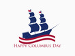 Happy Columbus Day, the discoverer of America, waves and ship, holiday banner. Sailing ship with masts. Vector illustration
