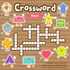 Wall Mural - Crosswords puzzle game of shapes for preschool kids activity worksheet colorful printable version. Vector Illustration.