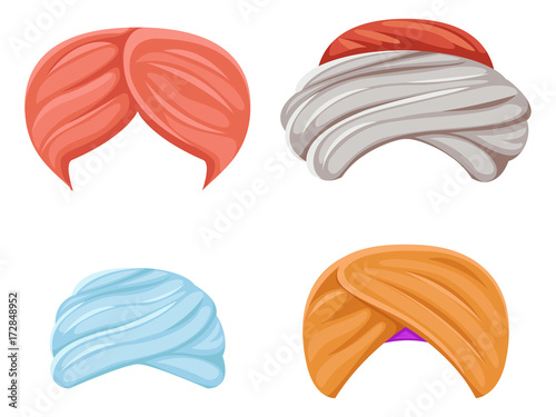 Cuadros en Lienzo Arab indian culture headdress turban sikh sultan bedouin isolated icons set cart
