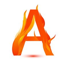 Letter A in fire flame icon vector