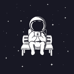 Wall Mural - astronaut with mobile phone