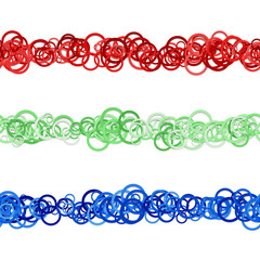 Poster - Abstract circle pattern webpage separator line design set from red, green and blue colored rings - repeatable vector graphic design elements