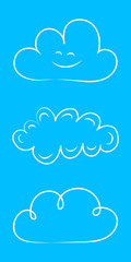 Wall Mural - Cute hand drawn clouds on blue background. Vector.
