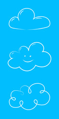 Wall Mural - Cute hand drawn clouds on blue background. Vector.