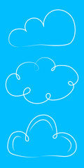 Wall Mural - Cute hand drawn clouds on blue background. Vector.